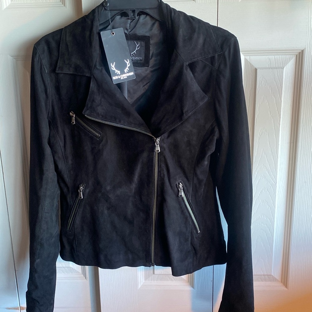 Bod & Christensen NWT PHOEBE Lined Black Goat Suede Zip Close Jacket size medium